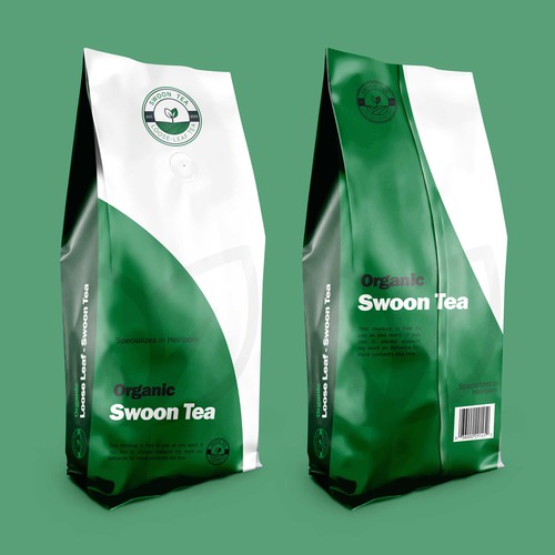 Green tea label with the title 'Swoon Tea'