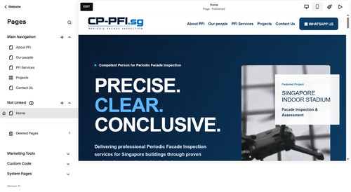 SEO design with the title 'web development and optimization CP-PFI.sg'