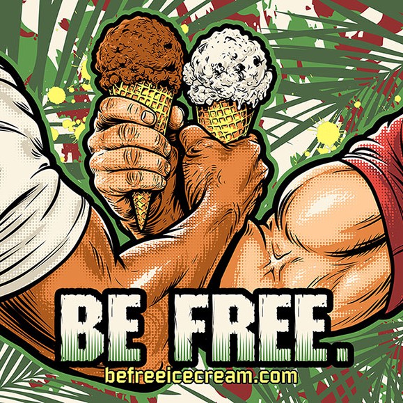 90s design with the title 'BE FREE - ICE CREAM'
