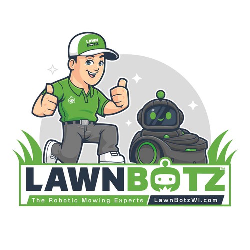 Robot logo with the title 'Modern mascot and logo for a mower seller company'