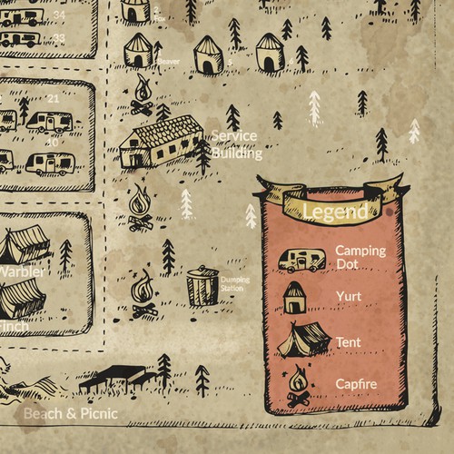 Hand-drawn artwork with the title 'Park map illustration'