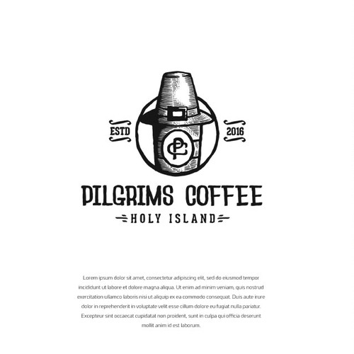 Black and white logo with the title 'Pilgrims Coffee'