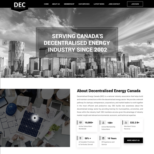 Crisp design with the title 'Decentralised Energy Canada Website Redesign'