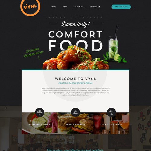 Restaurant website with the title 'Fun design for VYNL, New York restaurant'