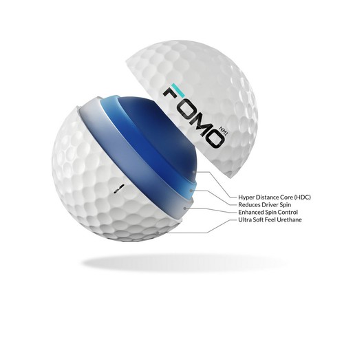3D rendering design with the title 'FOMO Golf ball'