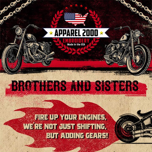 Biker design with the title 'Apparel 2000 Infographic'