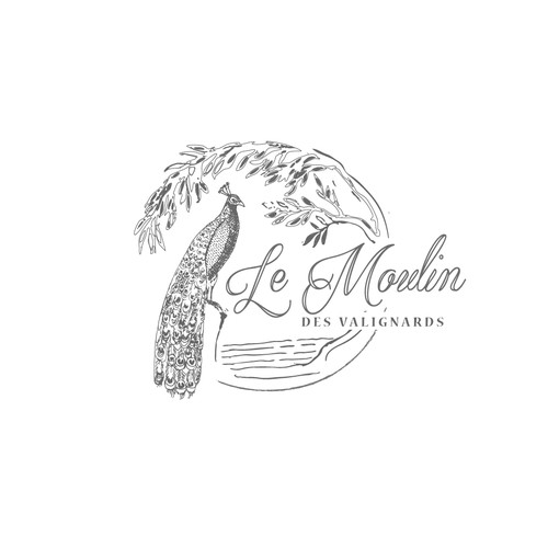Peacock design with the title 'Le Moulin'