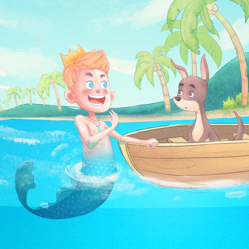 Mermaid artwork with the title 'Mer-boy and Wallaby'