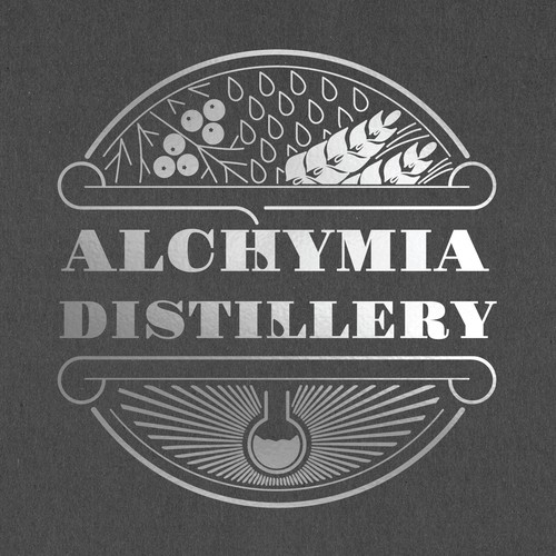 Antique logo with the title 'Hand drawn rustic antique styled logo for distillery'