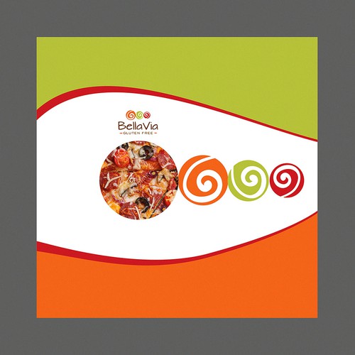Pizza packaging with the title 'Bright, Beautiful, Bold! Help Design Pizza, Tortilla, Pasta Packages!'