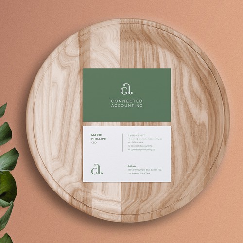 White and green design with the title 'Stationery for CONNECTED ACCOUNTING firm.'