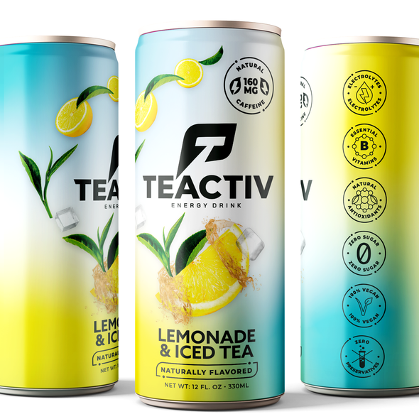 Energy drink label with the title 'Teactive can design'