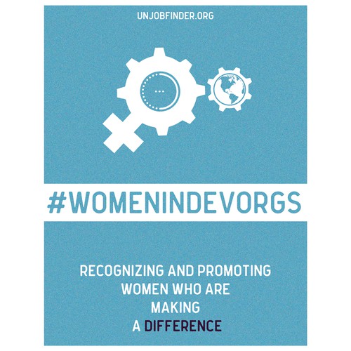 World illustration with the title '#WomenInDevOrgs'