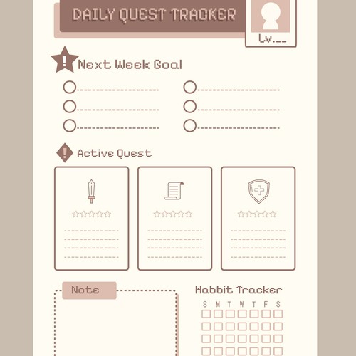 Planner design with the title 'Brown one page planner RPG'