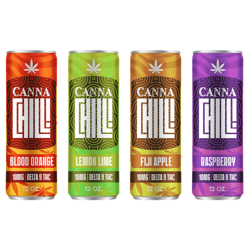 Cannabis label with the title 'Canna Chill Drinks 12 oz sleek can Designs'