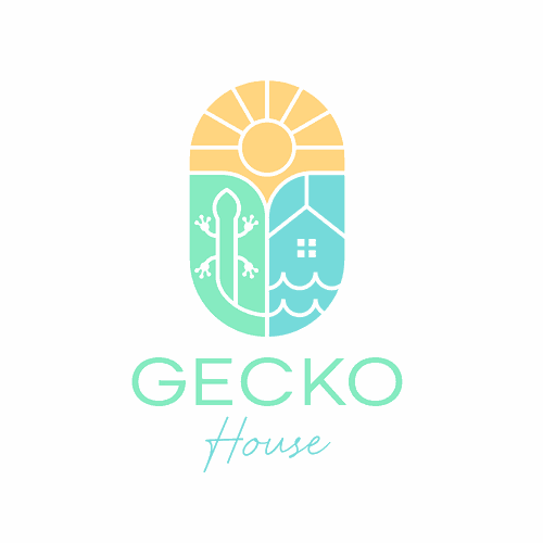 Sunrise logo with the title 'Gecko-themed Rental Beach House Logo'