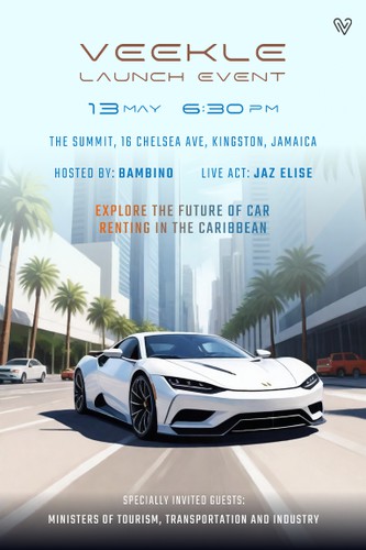 Car design with the title 'Invitation for Launch Event'
