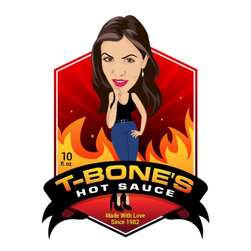Caricature design with the title 'Caricature Logo for Hot Sauce Label'