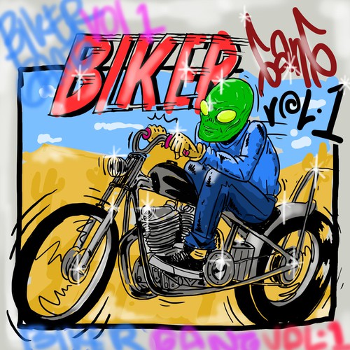 Bike illustration with the title 'ALIEN ON THE STROM'