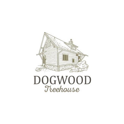 Cabin logo with the title 'Dogwood treehouse'