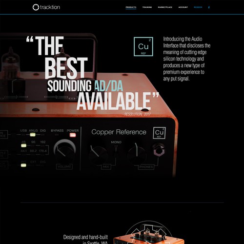 Layout website with the title 'Copper Reference Product Page - Tracktion'
