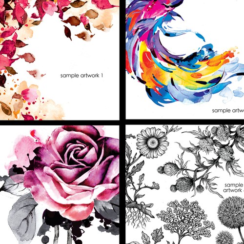 Watercolor artwork with the title 'Hand drawn illustrations '