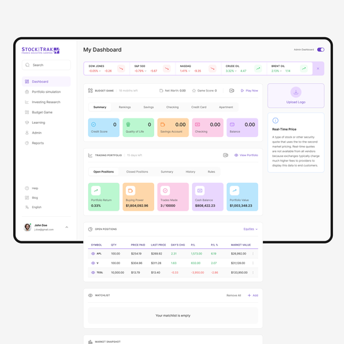 Budget design with the title 'StockTrak UI Redesign'