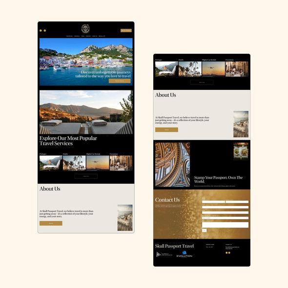 Black website with the title 'Travel Website | Squarespace Design + Build'