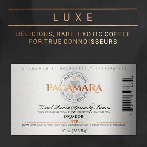 Product label with the title 'Design of Labels for Coffee Package'