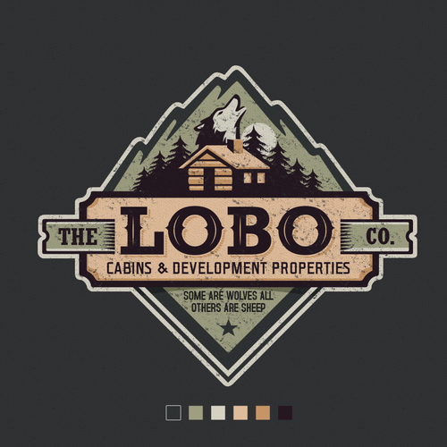 Mountain design with the title 'Vintage logo for a company that builds a small custom made off-grid cabins'
