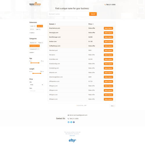Marketplace website with the title 'Domains search for SaaS domain marketplace'