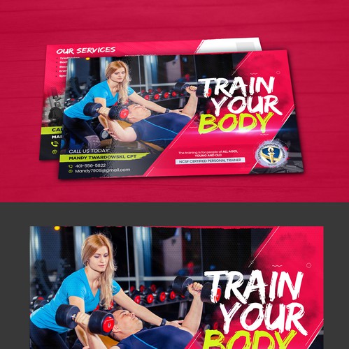 Mail design with the title 'Personal trainer Needs eye popping Post Card'