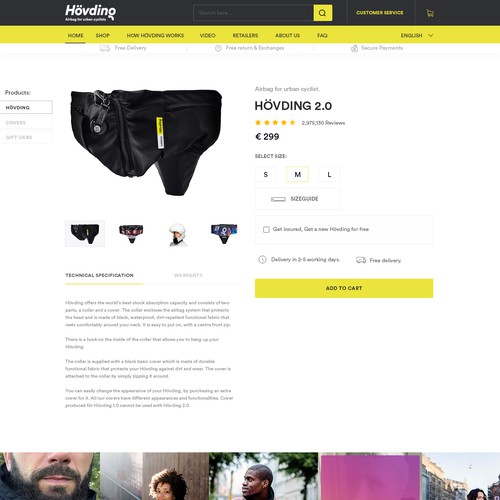 Ecommerce design with the title 'The worlds first airbag for cyclist need a web shop redesign.'