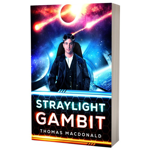 Science-fiction book cover with the title 'Book cover design - Straylight Gambit by Thomas Macdonald'