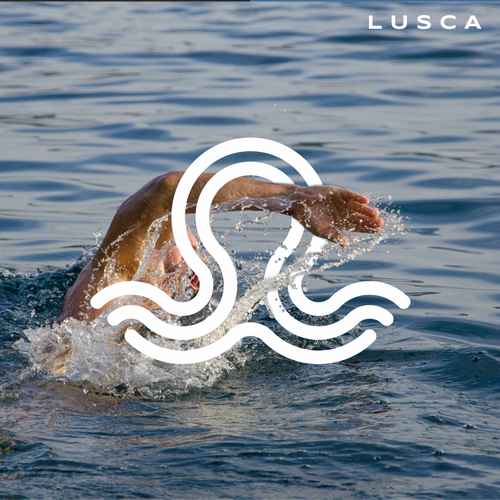 Swim design with the title 'Lusca - logo for a men's swimwear line'