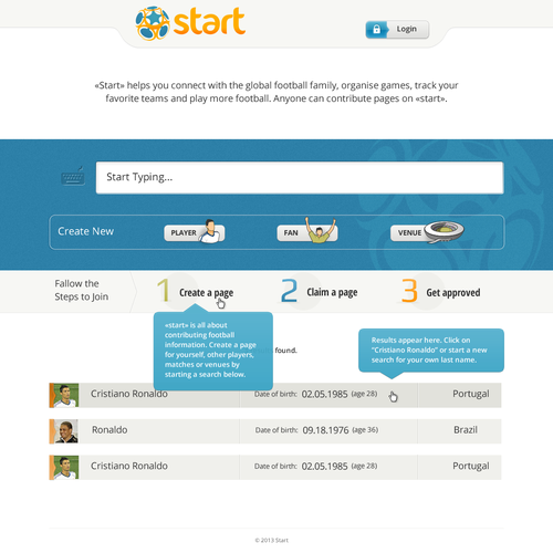 Search engine design with the title 'website design for start'