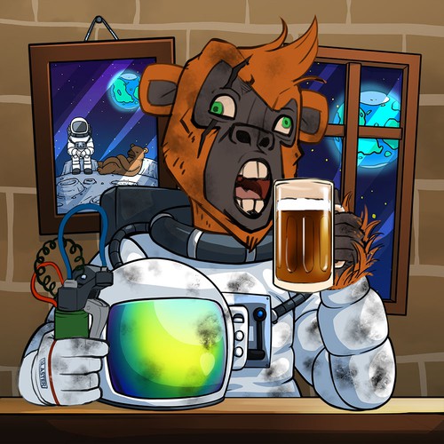 Space artwork with the title 'Lunatic Lounge NFT character design'