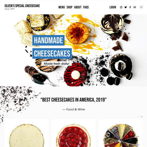 UX/UI website with the title 'eCommerce Squarespace Website for Eileen's Cheesecake'