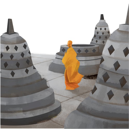 Travel illustration with the title 'Magelang Travel Poster'