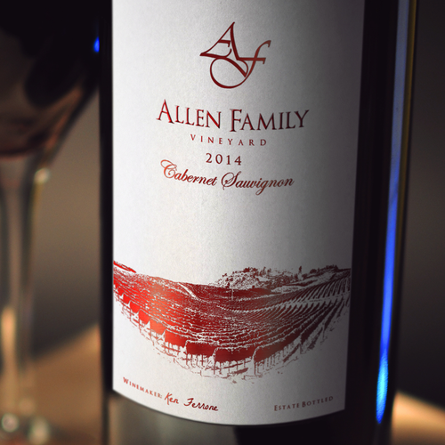 Wine bottle design with the title 'Allen Family Wine Label '
