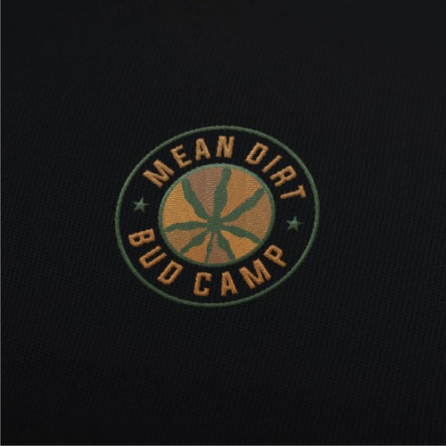 Marijuana leaf design with the title 'Mean Dirt Bud Camp Logo - Cannabis Camouflage'