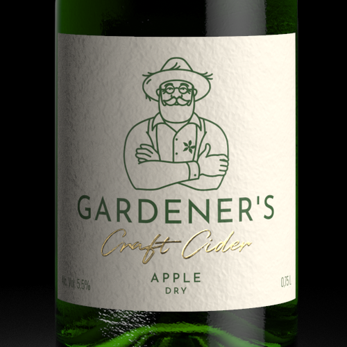 Craft packaging with the title 'GARDENER'S Cider Label Design'