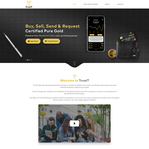 Gold website with the title 'Design a website for a new gold app'