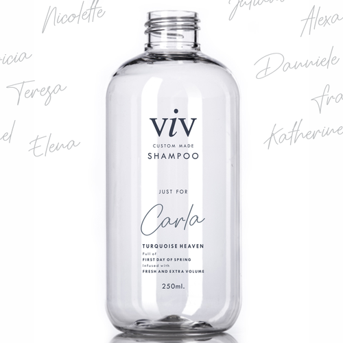 Luxury label with the title 'Luxury minimalistic personalised label design for shampoo & conditioner'