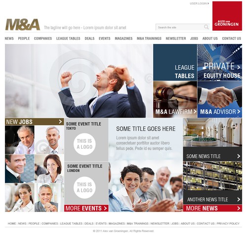 Tile design with the title 'website design for M&A Leaque table and M&A Community'