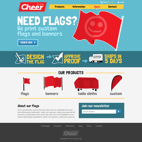 Cartoon website with the title 'CHEER FLAG'