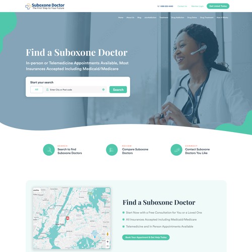 Product design website with the title 'Marketplace Doctor Finder'