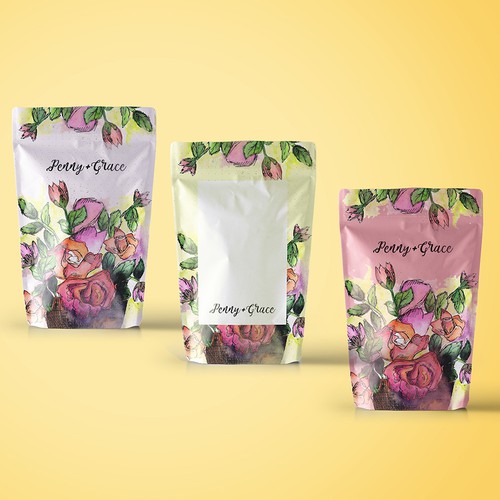 Painted packaging with the title 'Packaging for Penny+Grace 1'