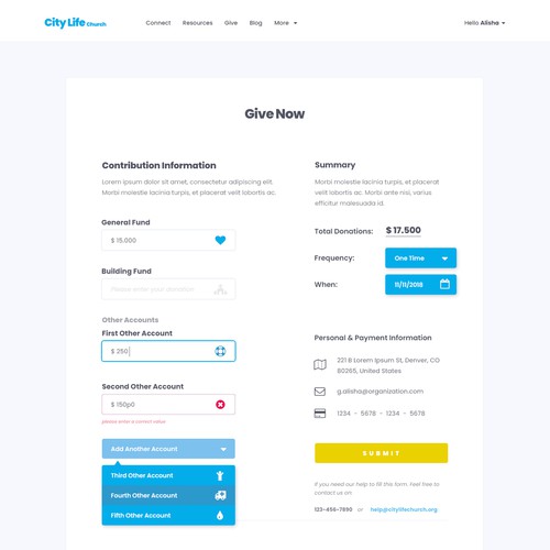 Interactive design with the title 'Online Giving Form'