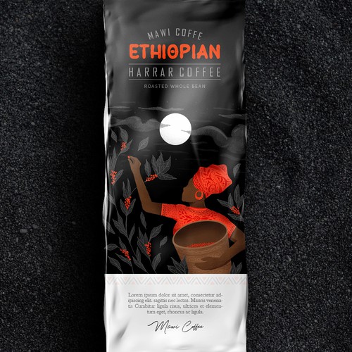 Illustration packaging with the title 'ETHIOPIAN Coffee'